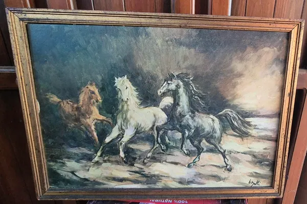 Vintage galloping horse painting