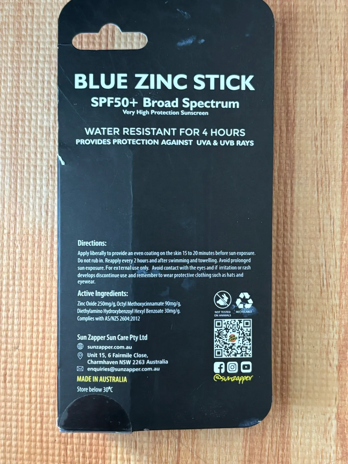 Sun Zapper Blue Zinc Stick SPF 50+ Zinc Oxide Mineral Broad Spectrum 12g – photo 2