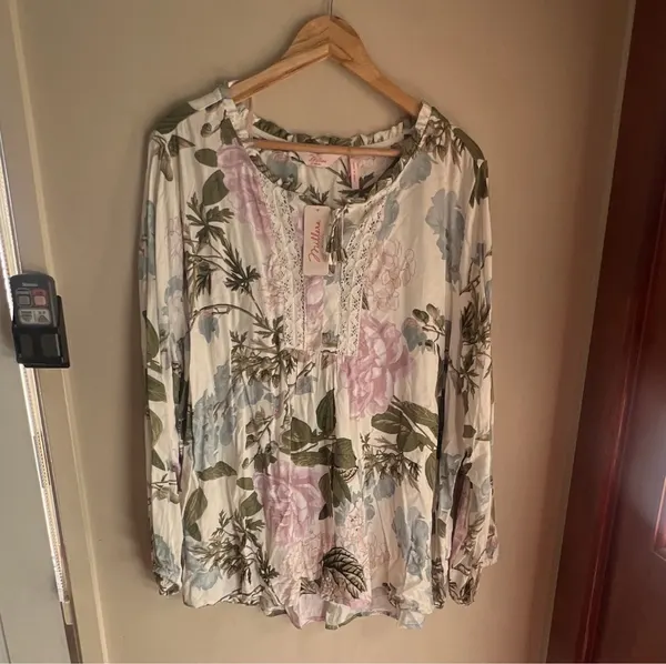 Millers Floral Rayon Lace Detail Blouse Long Sleeve Multicolour Size 22