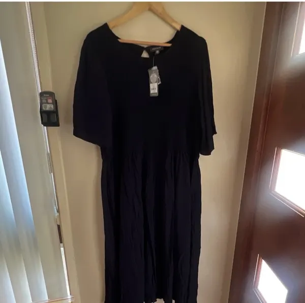 Autograph Navy Shirred Short Sleeve Midi Dress Size 22
