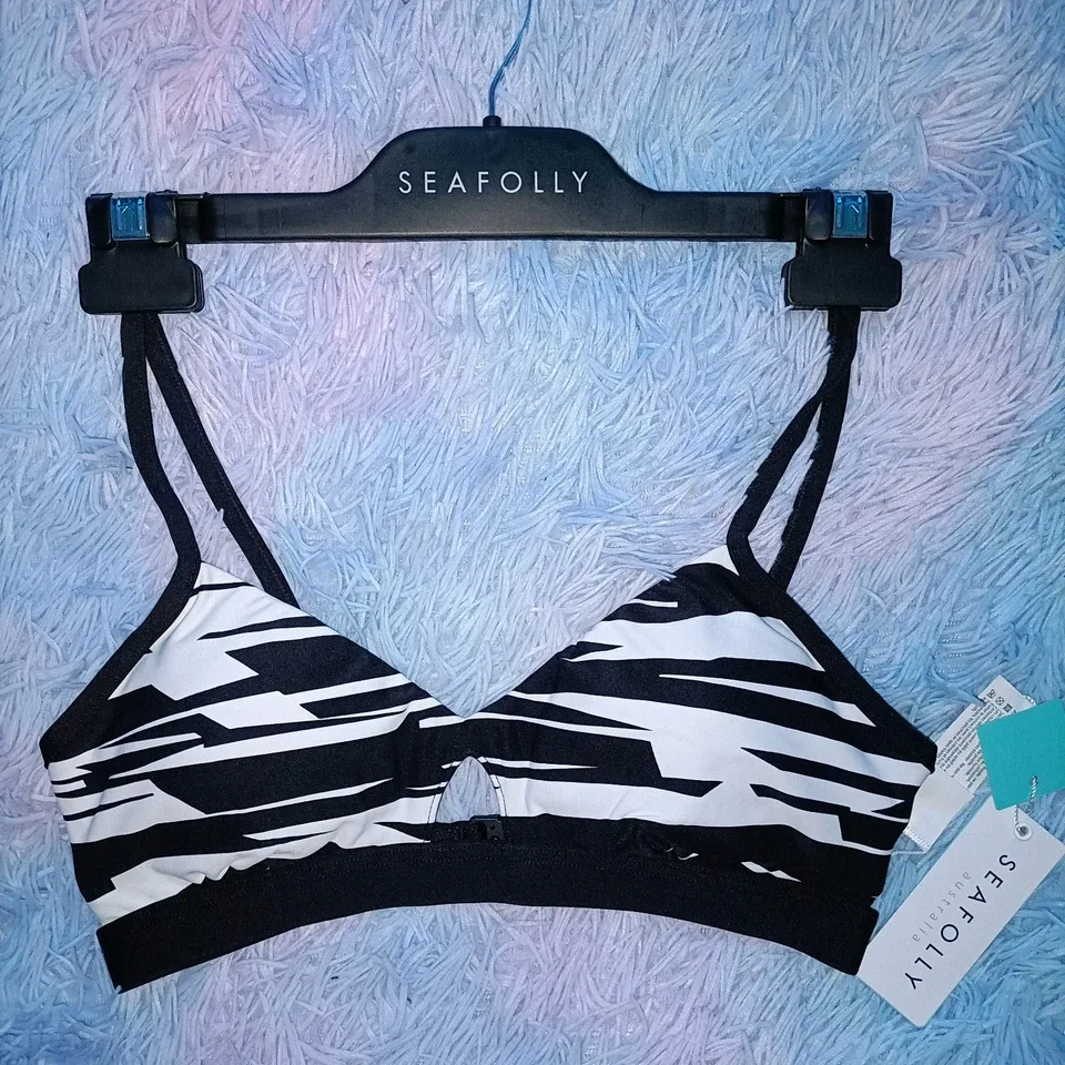NEW Seafolly Fastlane Bralette Bikini Top Black/White Contrast - Size 8 RRP $89 — photo 2
