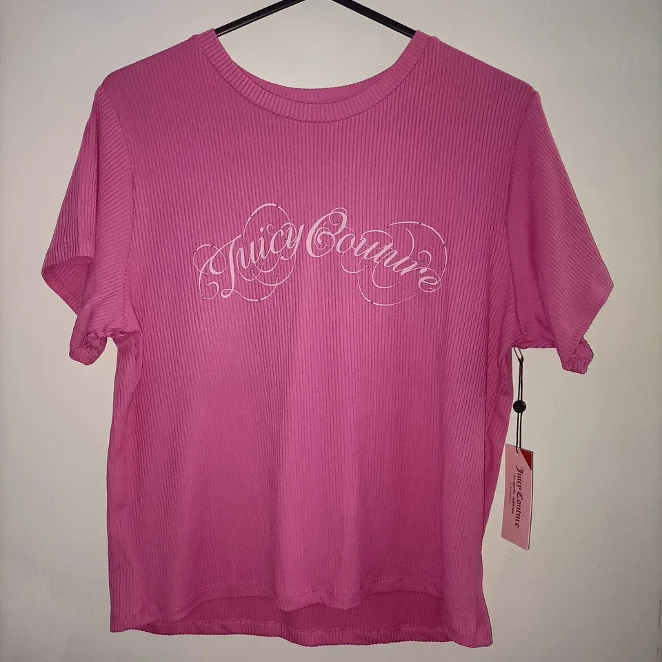 Juicy Couture Pink Ribbed Pajama Set – Rhinestone Logo Short Sleeve & Shorts — photo 2