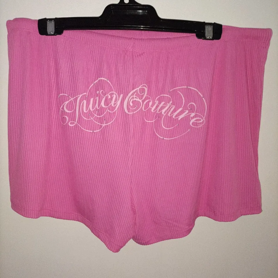 Juicy Couture Pink Ribbed Pajama Set – Rhinestone Logo Short Sleeve & Shorts — photo 7