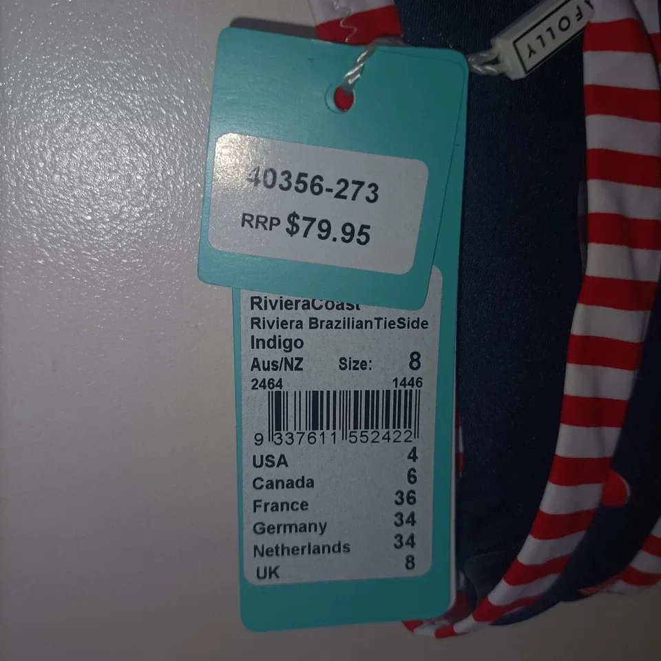 SEAFOLLY Riviera Coast Brazilian Tie Side Bikini Bottom Indigo Blue Size 8 NWT — photo 6