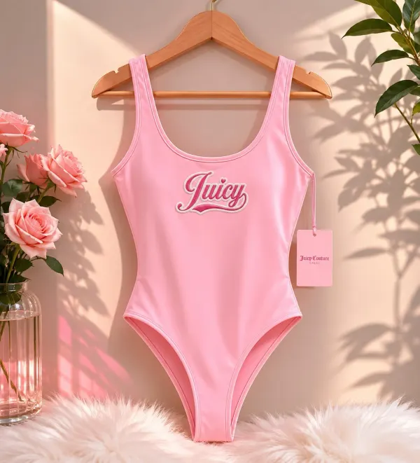 Juicy Couture Retro Devina One Piece Swimsuit Pink Logo Size M