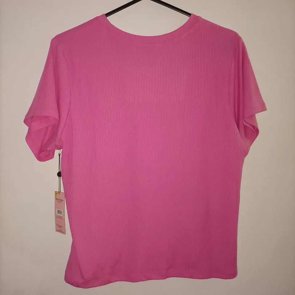 Juicy Couture Pink Ribbed Pajama Set – Rhinestone Logo Short Sleeve & Shorts — photo 3