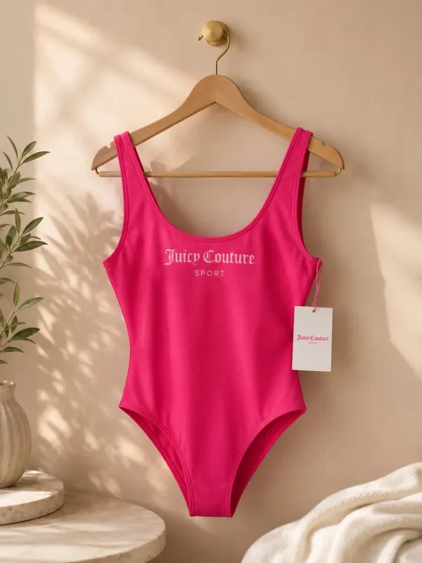 Juicy Couture Sport One Piece Swimsuit Hot Pink NWT Size S 90s Style
