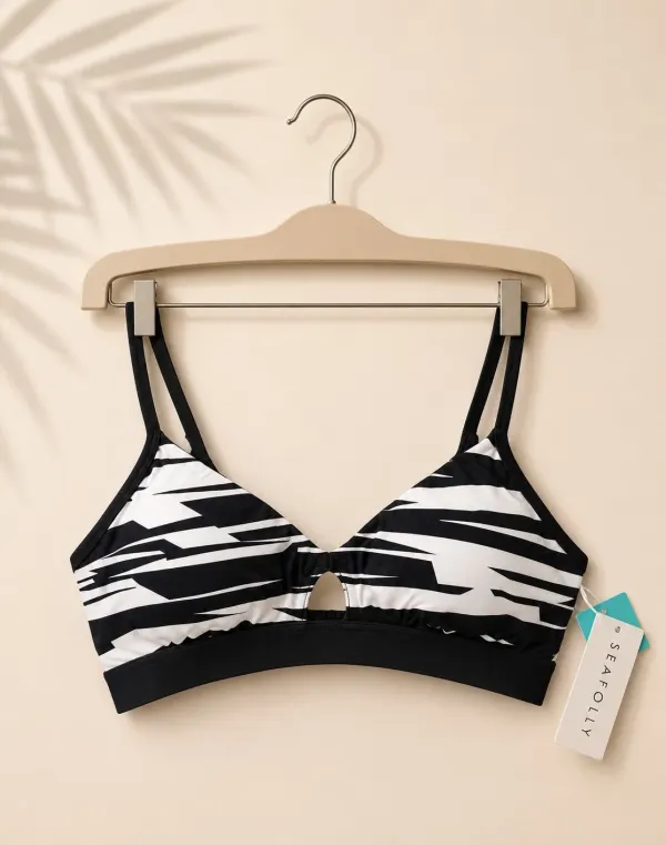 NEW Seafolly Fastlane Bralette Bikini Top Black/White Contrast - Size 8 RRP $89