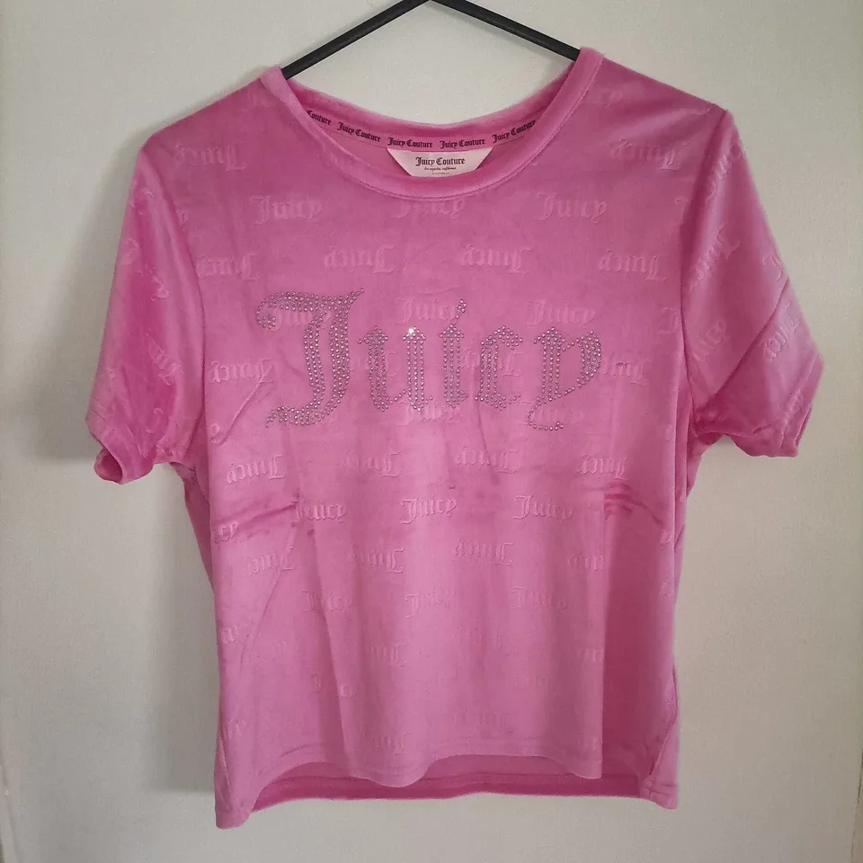 Juicy Couture Pink Velour Pajama Set Embossed Logo Rhinestone Bling Size XL — photo 2