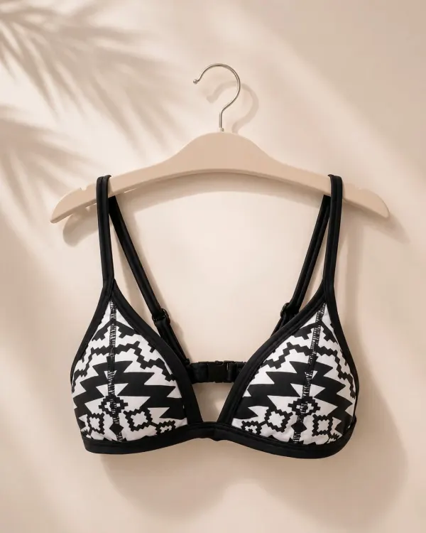 Seafolly Kasbah Scuba Triangle Bikini Top Black White Geometric Aztec Print