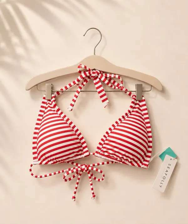 Seafolly Riviera Stripe Slide Tri Bikini Top - Chilli Red (Size AU 8 / US 4)