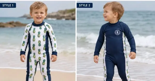 Aquajoy Warmsy reversible baby wetsuit blue/white Pineapple Print Size 0-3 Mths