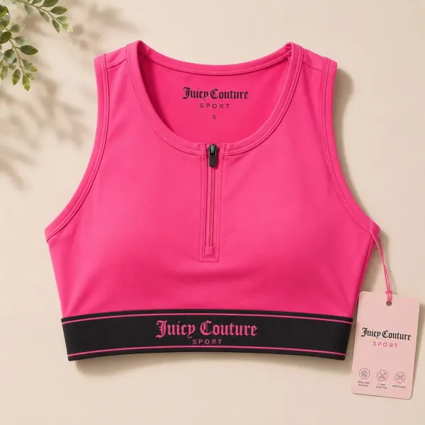 Juicy Couture Sport Women's Size L Pink Half-Zip Cropped Top