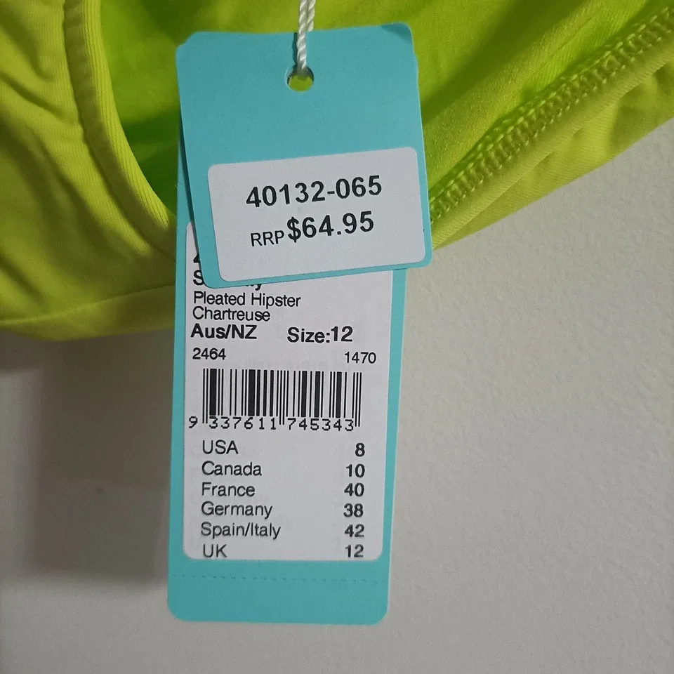 Seafolly Goddess Pleated Hipster Bikini Bottom-Chartreuse Size 12 RRP $64.95 — photo 4