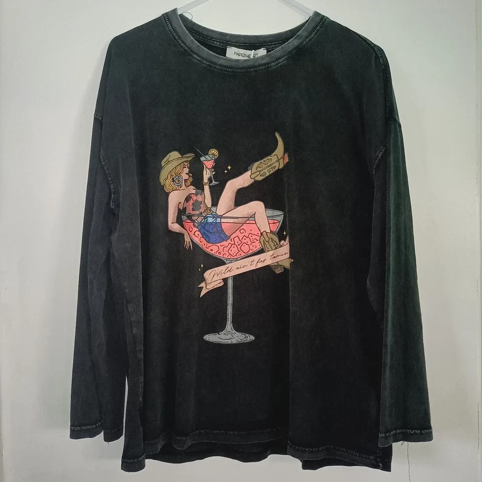 Paper Heart "Wild Ain't For Tamin" PJ Loungewear Set Wash Black Top 6 Bottoms 8 — photo 3