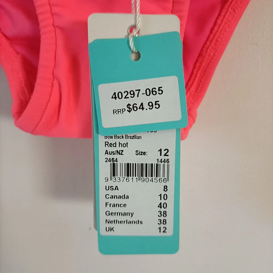 Seafolly Goddess Bow Back Brazilian Bikini Bottom Red Hot Sz 12 RRP $64.95 — photo 5