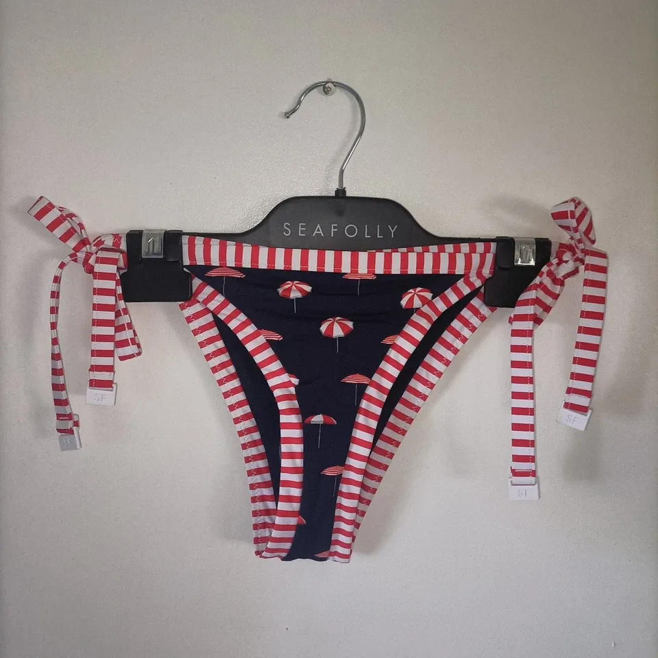 SEAFOLLY Riviera Coast Brazilian Tie Side Bikini Bottom Indigo Blue Size 8 NWT — photo 2