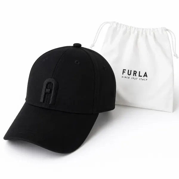 Furla Unisex Classic Baseball Cap Black Size 56 Adjustable Cotton/Poly Twill