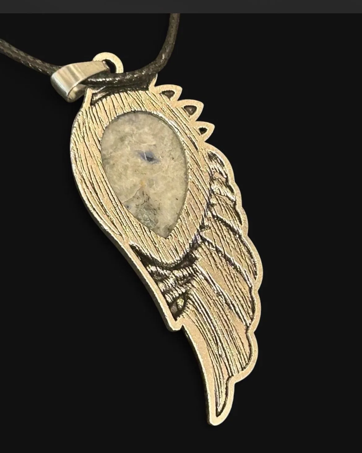 Vintage Boho Silver Alloy Angel Wing Sodalite Stone Pendant Necklace — photo 4