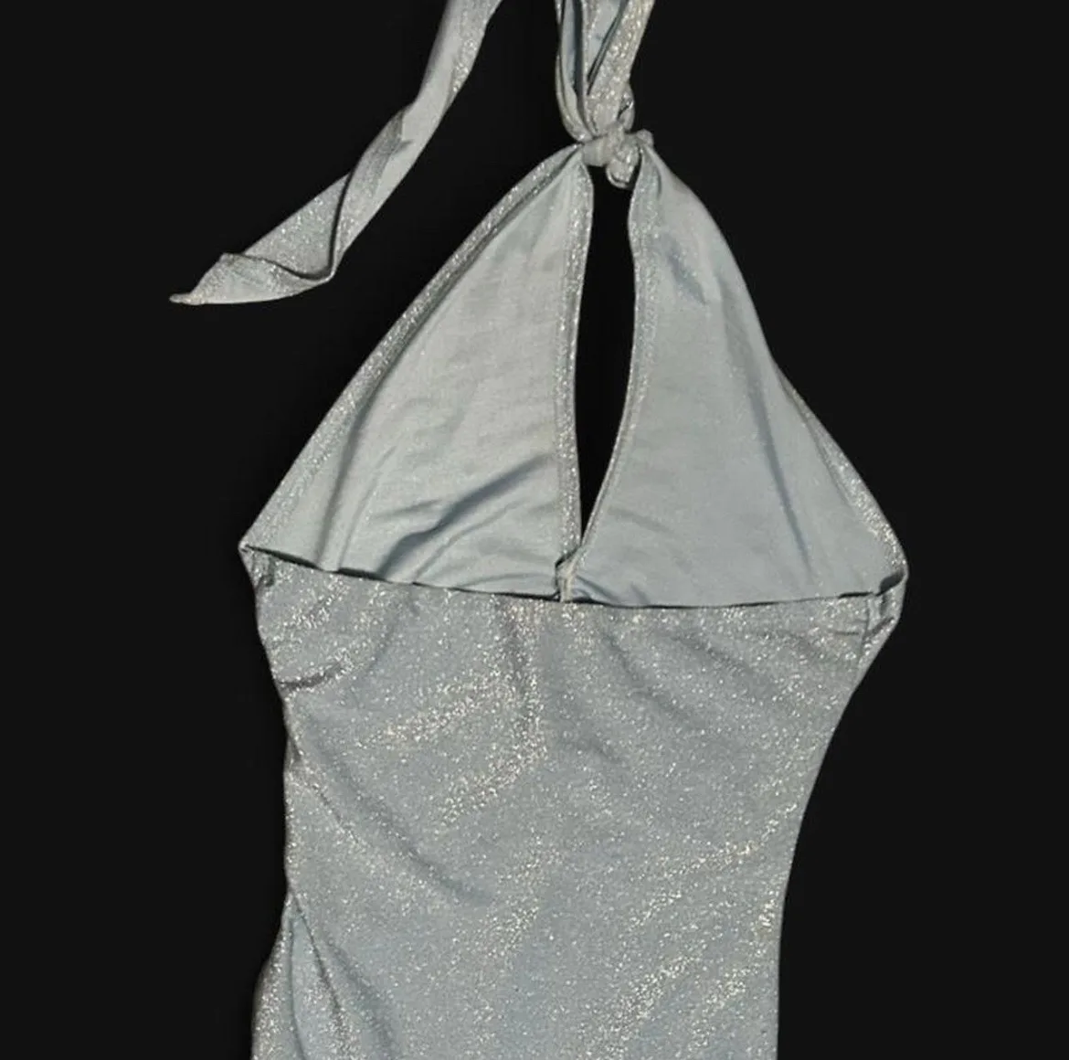 Superdown Ice Blue Metallic Glitter Halter Mini Dress - XS / XXS (Tiny Fit!) — photo 4