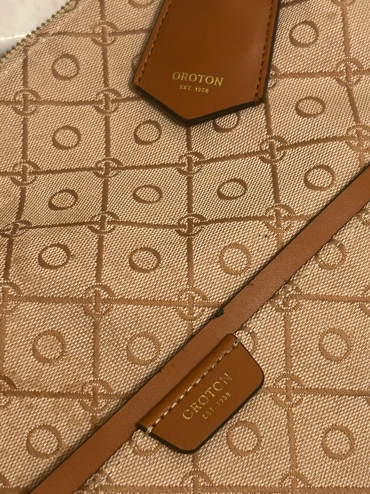 Oroton Signature Monogram Canvas Jacquard Shoulder Bag – Tan/Beige — photo 6