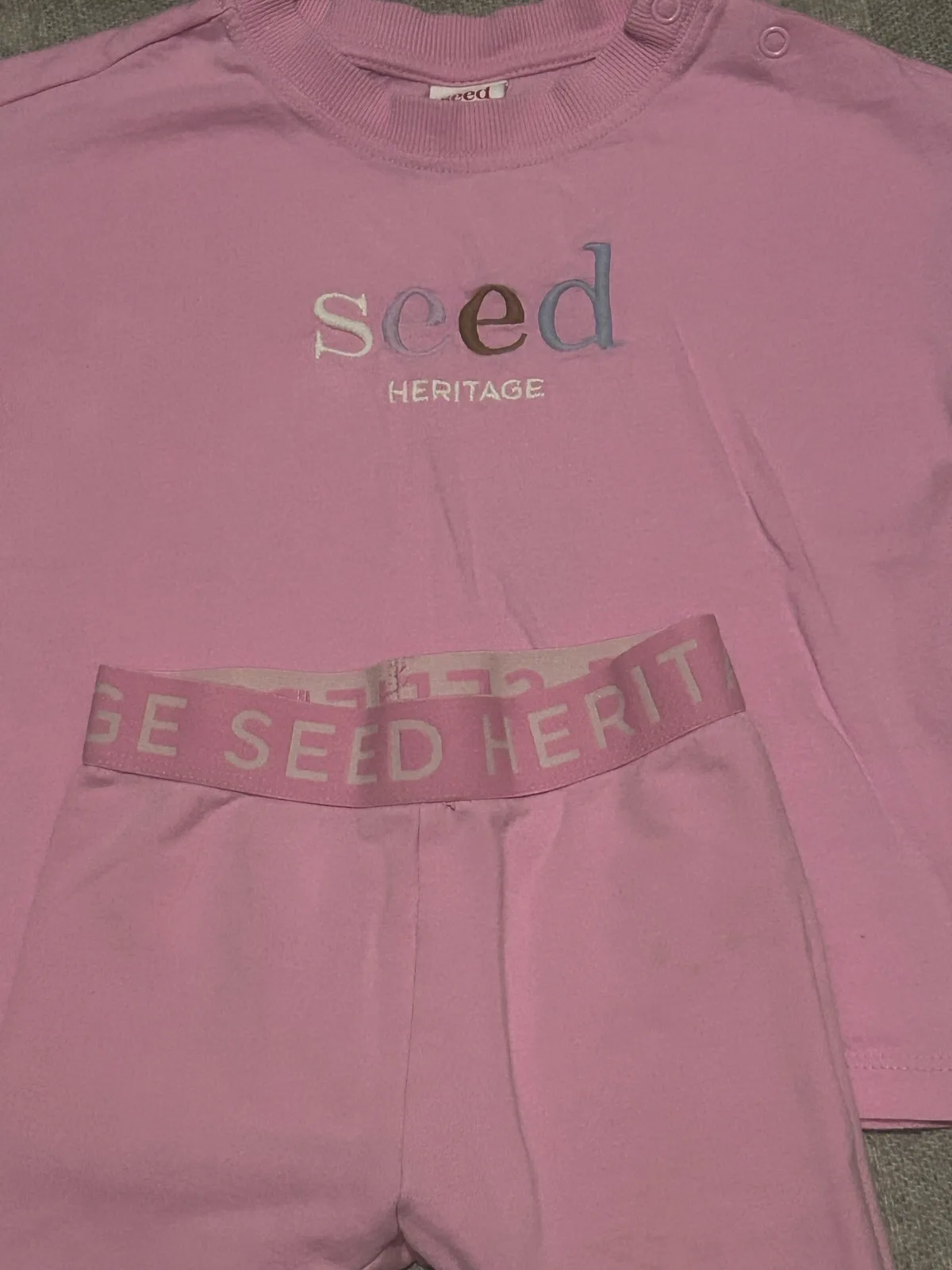 Seed Heritage Baby Girls Pink Colorblock legging Tee Set | Size 1 (12-18 M) — photo 2