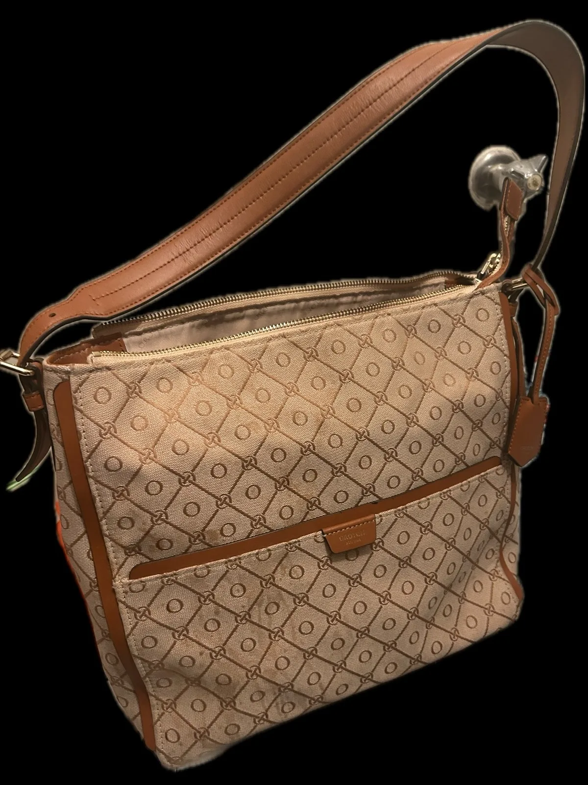 Oroton Signature Monogram Canvas Jacquard Shoulder Bag – Tan/Beige — photo 2