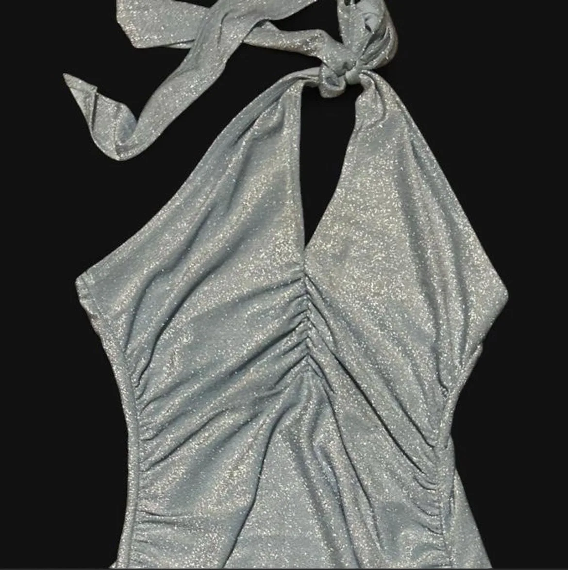 Superdown Ice Blue Metallic Glitter Halter Mini Dress - XS / XXS (Tiny Fit!) — photo 3