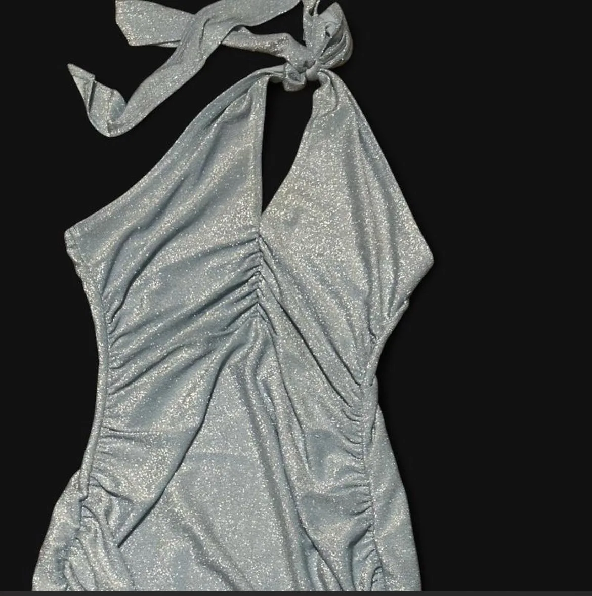Superdown Ice Blue Metallic Glitter Halter Mini Dress - XS / XXS (Tiny Fit!) — photo 2