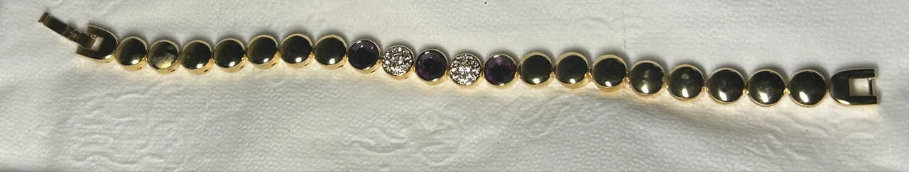 Vintage Gold-Tone Crystal Link Tennis Bracelet – Purple & Clear — photo 2