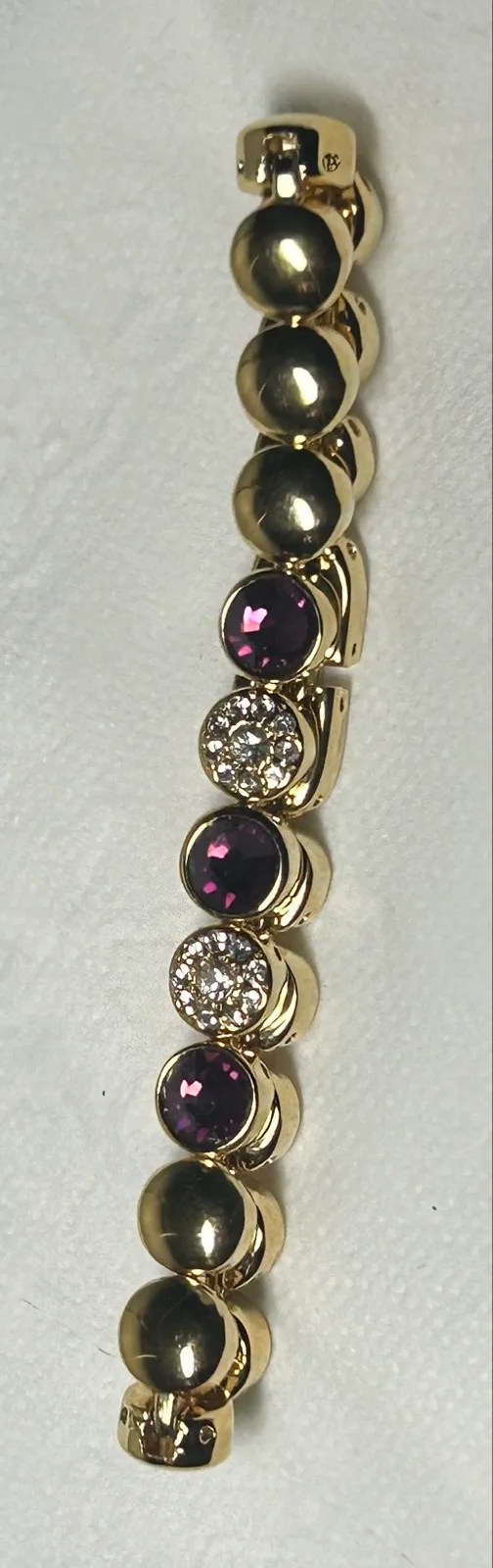 Vintage Gold-Tone Crystal Link Tennis Bracelet – Purple & Clear — photo 6