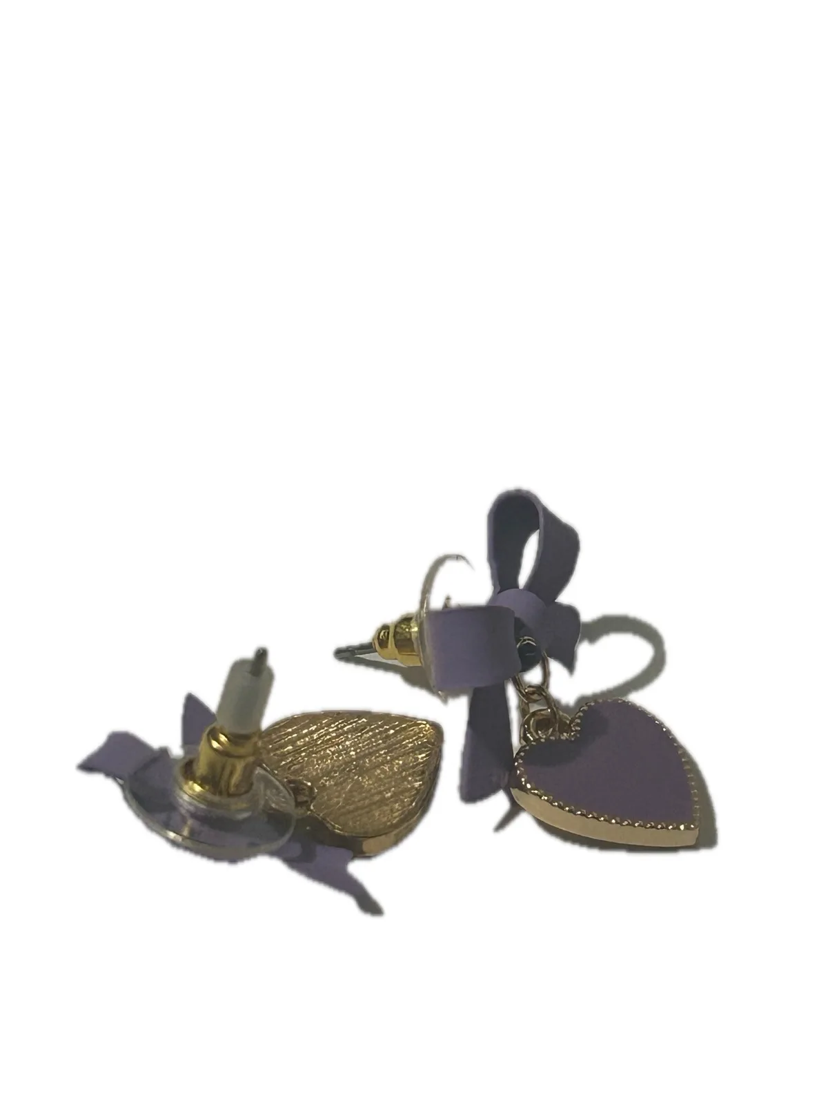 Coquette Purple Bow & Heart Dangle Earrings — photo 3