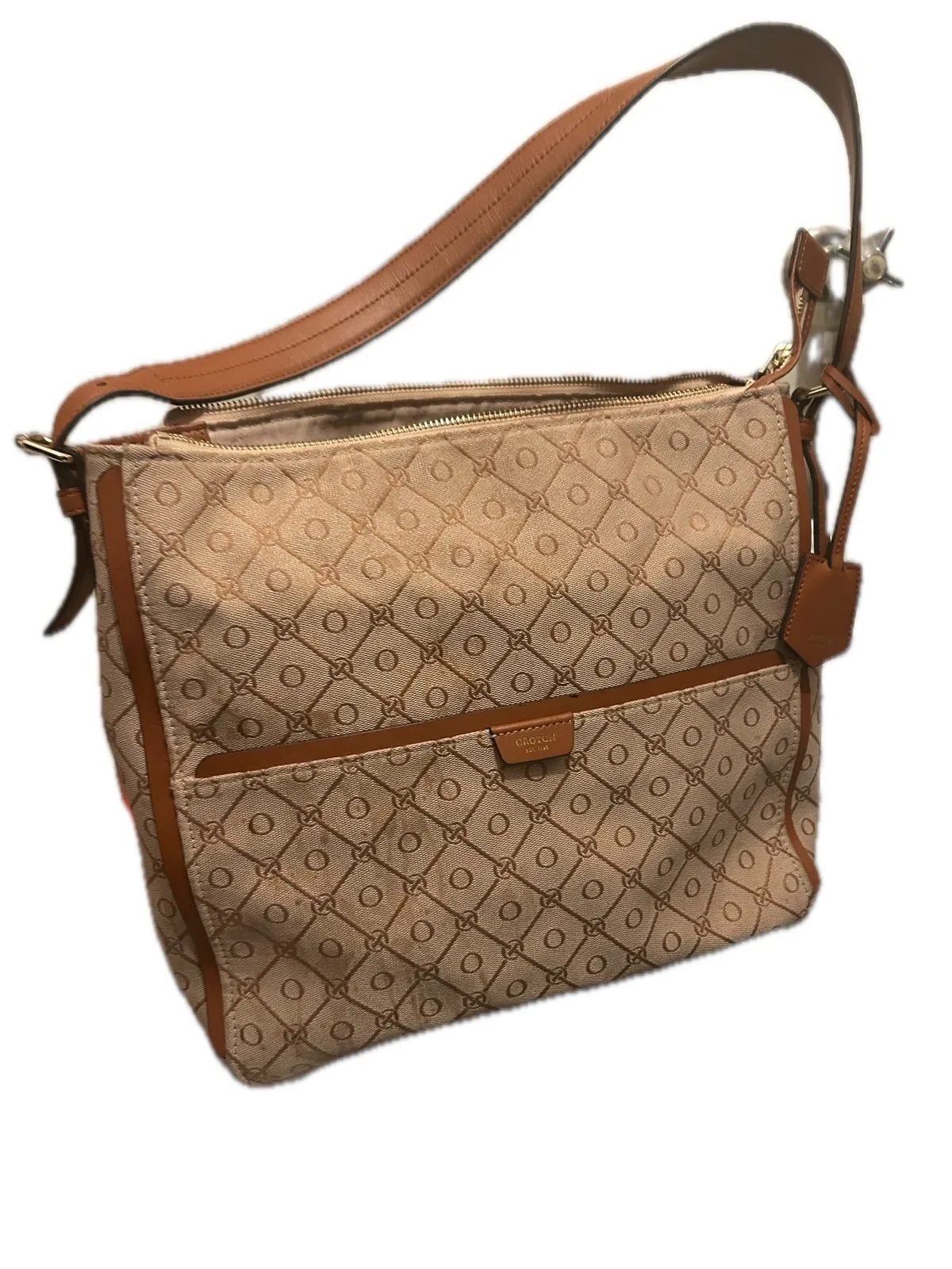 Oroton Signature Monogram Canvas Jacquard Shoulder Bag – Tan/Beige — photo 3