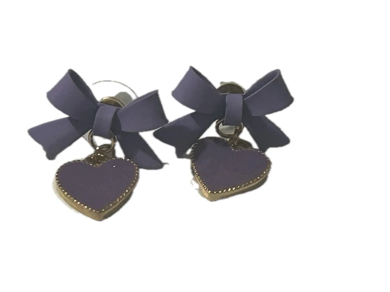 Coquette Purple Bow & Heart Dangle Earrings — photo 2