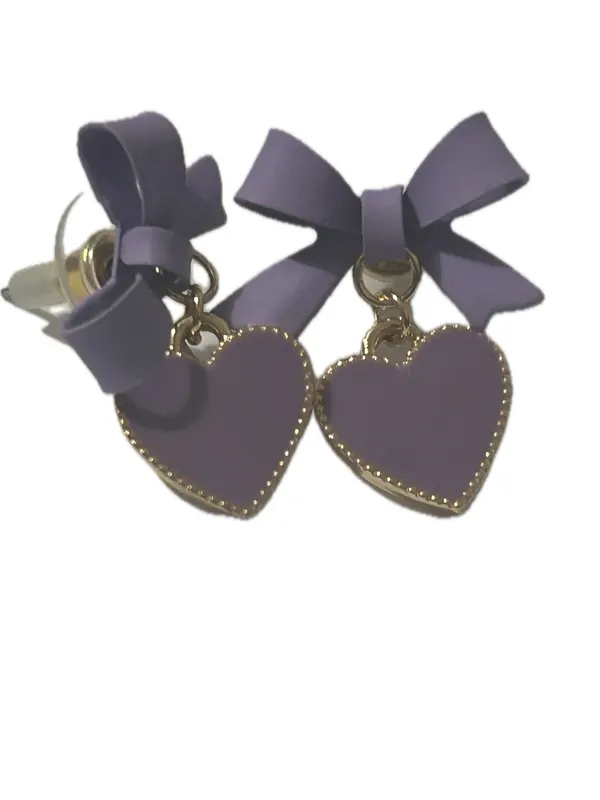 Coquette Purple Bow & Heart Dangle Earrings
