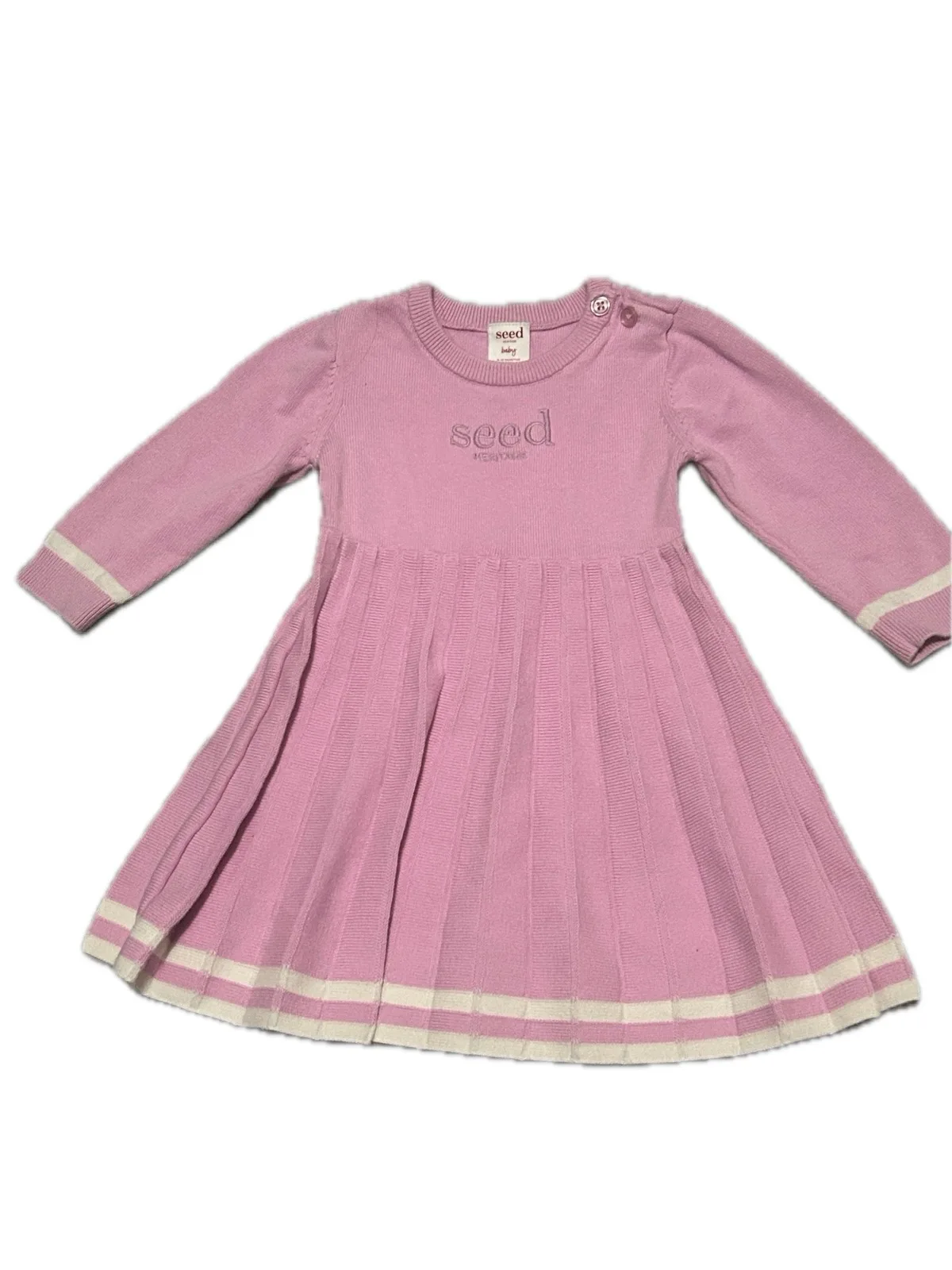 Seed Heritage Baby Girls Pink Long Sleeve Knit Pleated Dress — photo 2