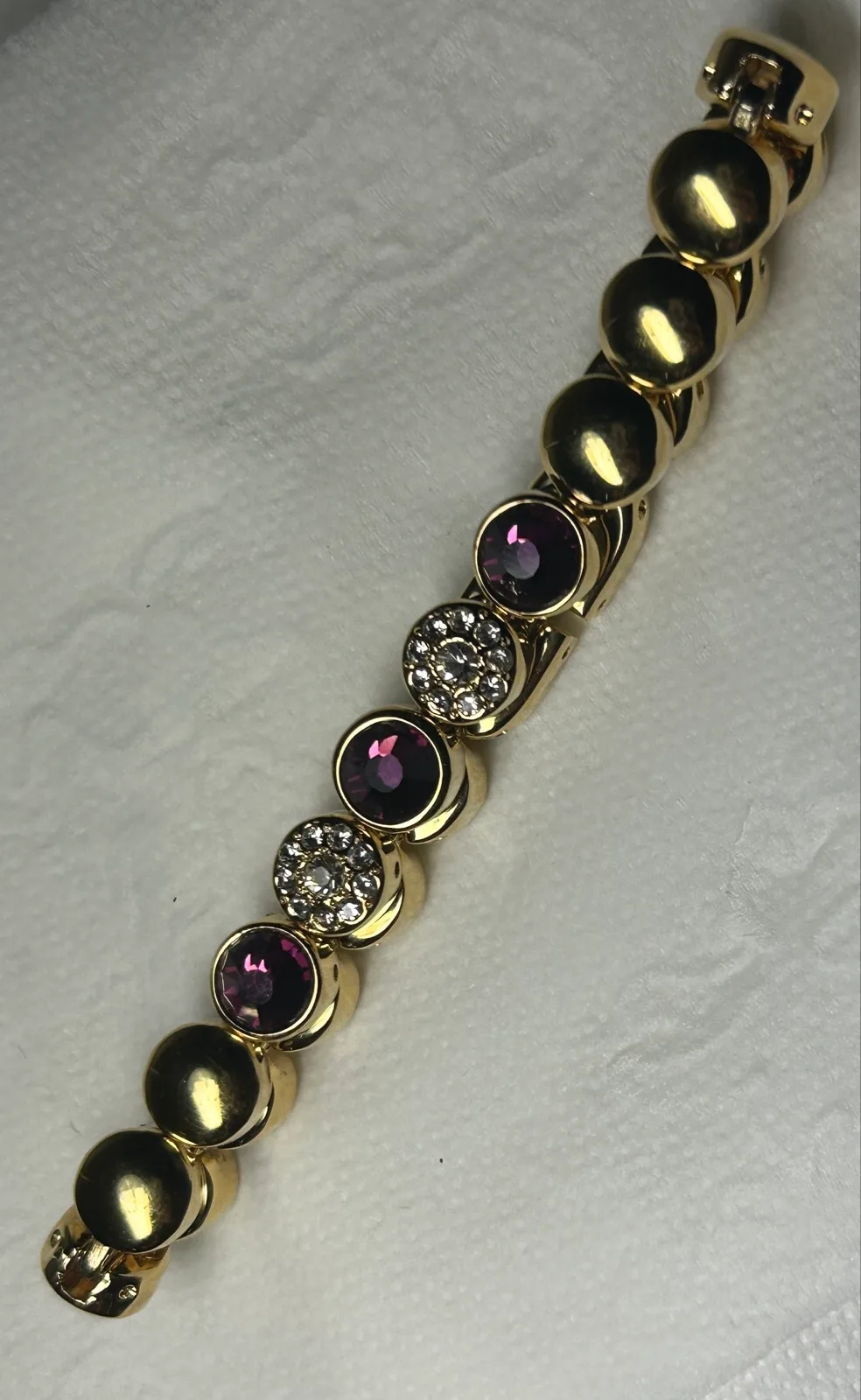 Vintage Gold-Tone Crystal Link Tennis Bracelet – Purple & Clear — photo 5