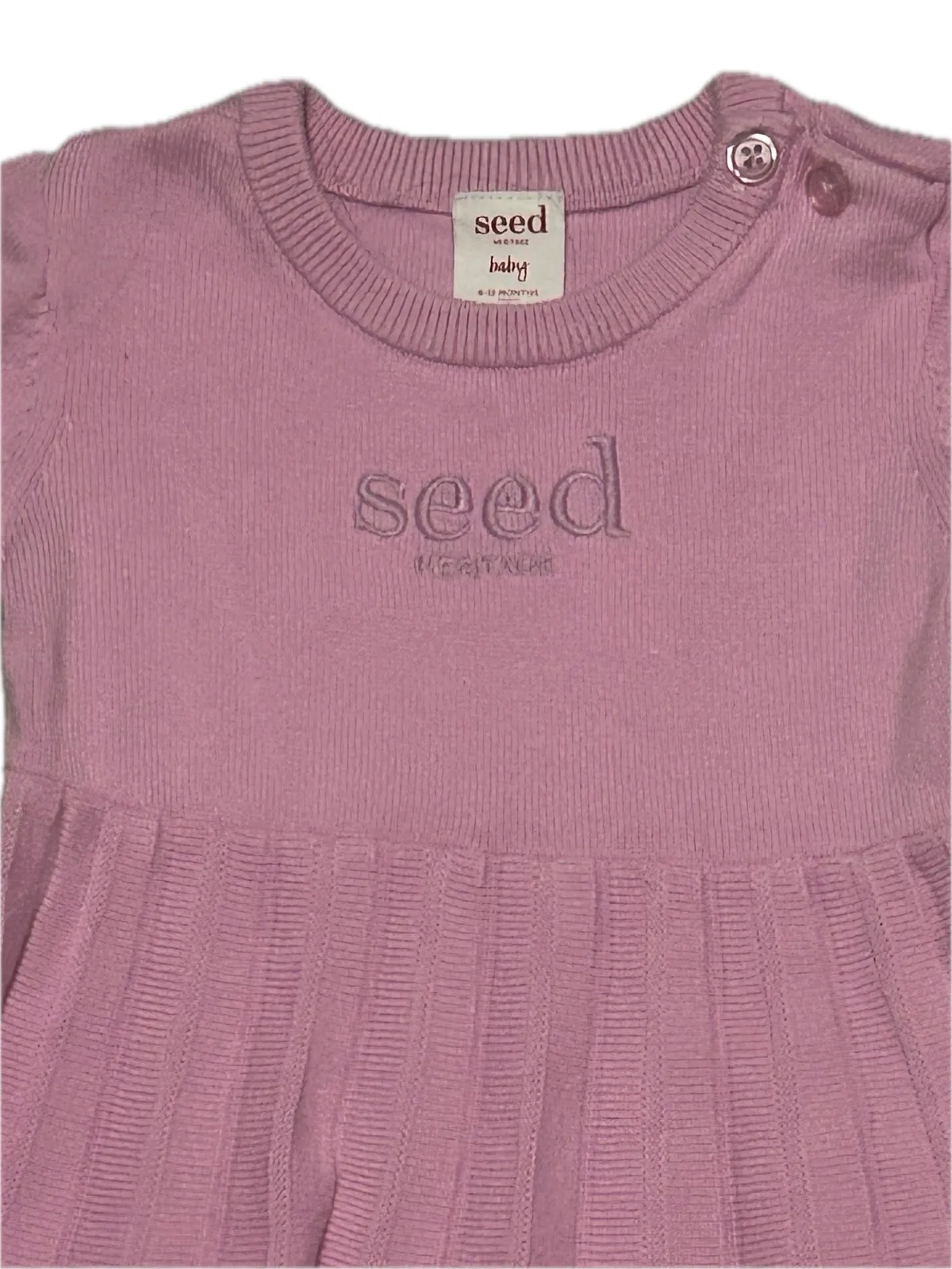 Seed Heritage Baby Girls Pink Long Sleeve Knit Pleated Dress — photo 3