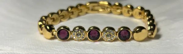 Vintage Gold-Tone Crystal Link Tennis Bracelet – Purple & Clear
