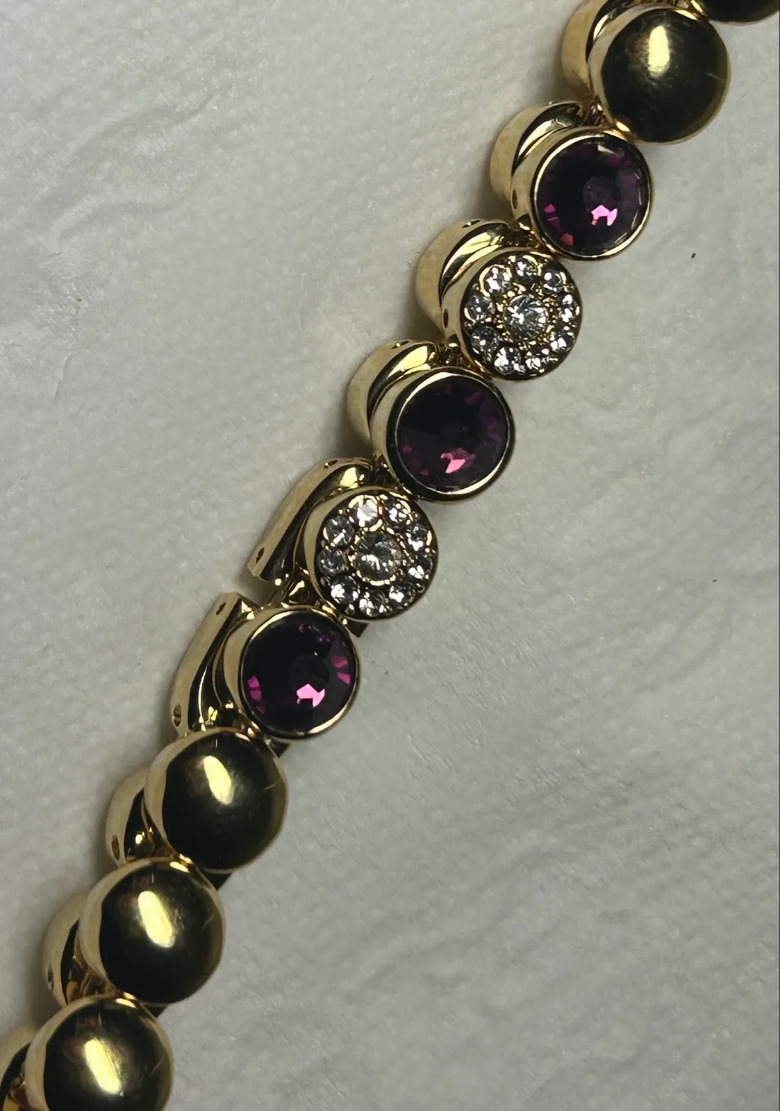 Vintage Gold-Tone Crystal Link Tennis Bracelet – Purple & Clear — photo 4