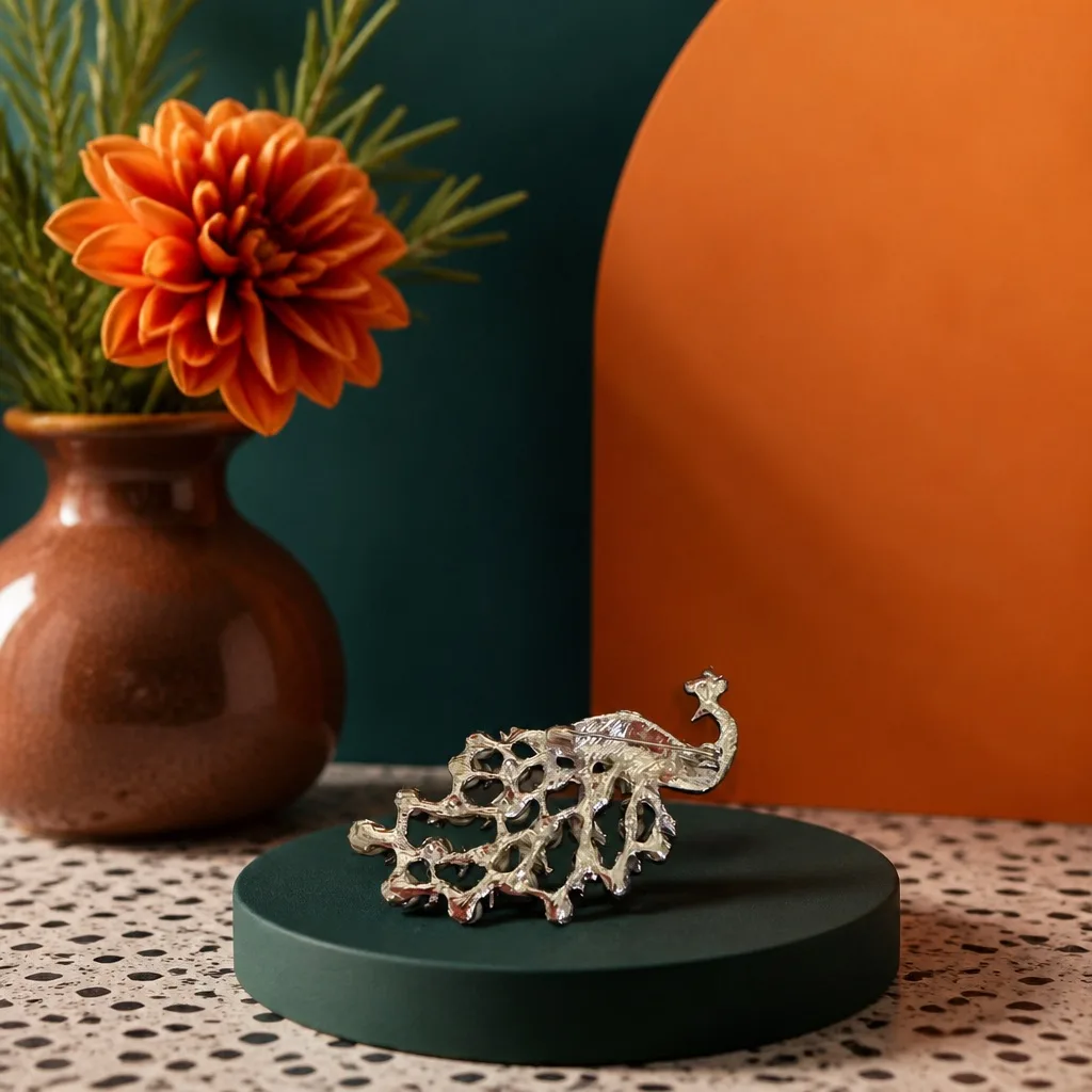 Elegant silver Peacock Brooch with Pearls — photo 2