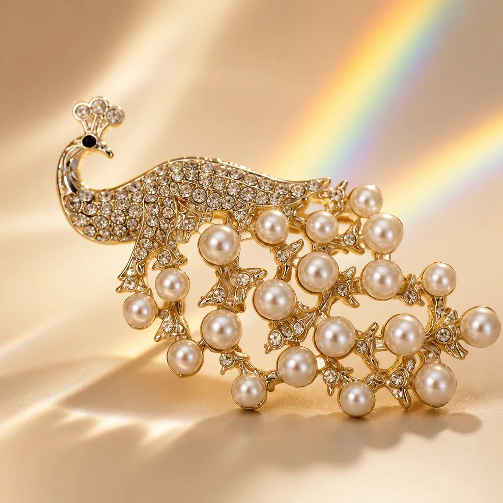 Elegant silver Peacock Brooch with Pearls — photo 4