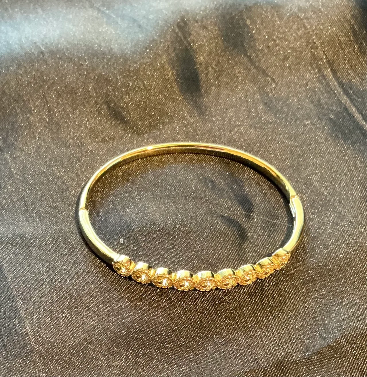 Gold tone stainless steel crystal hinged bangle bracelet — photo 5