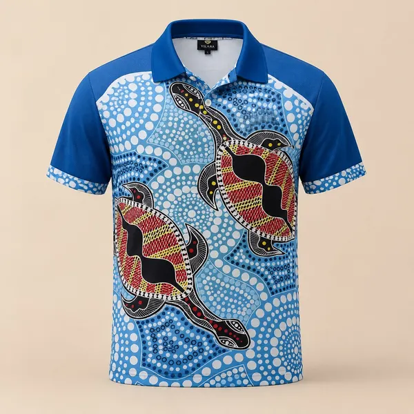 Vibrant Tribal Turtle Polo Shirt