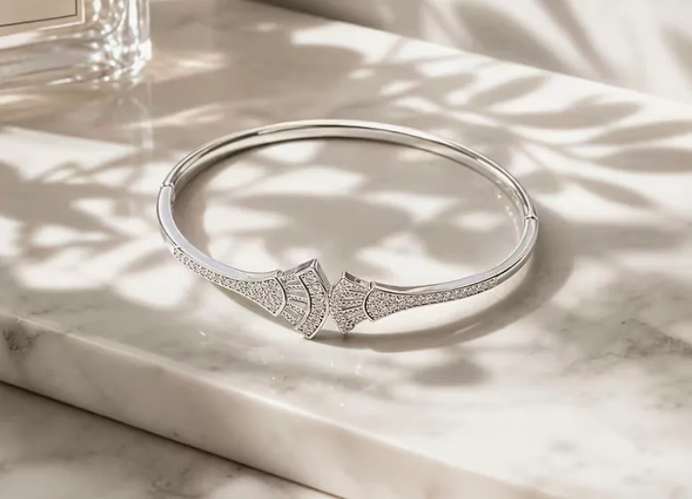 Elegant Art Deco style Silver Bangle with Crystal Accents — photo 4