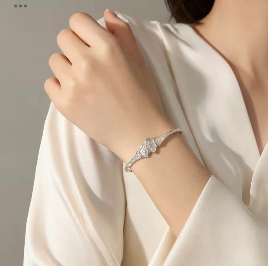 Elegant Art Deco style Silver Bangle with Crystal Accents — photo 2