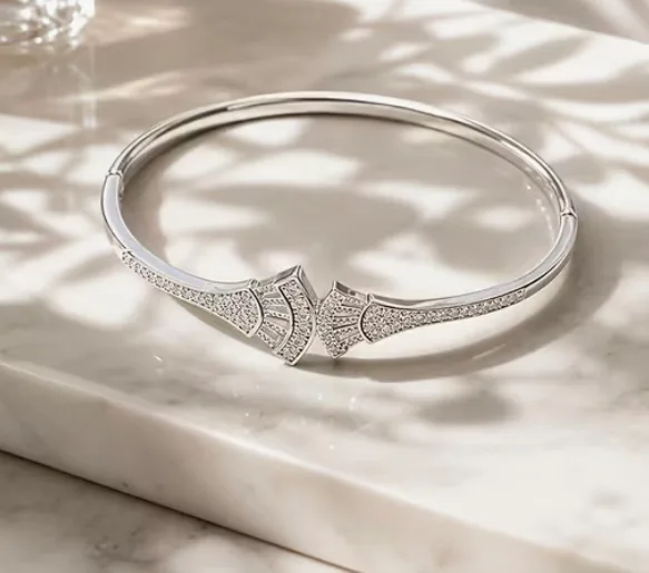 Elegant Art Deco style Silver Bangle with Crystal Accents — photo 5