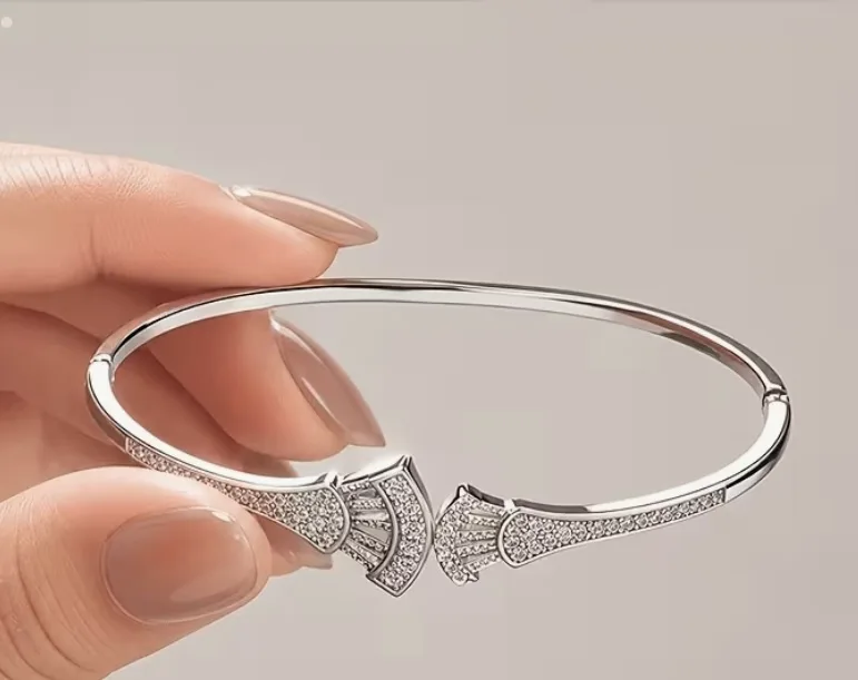 Elegant Art Deco style Silver Bangle with Crystal Accents — photo 6