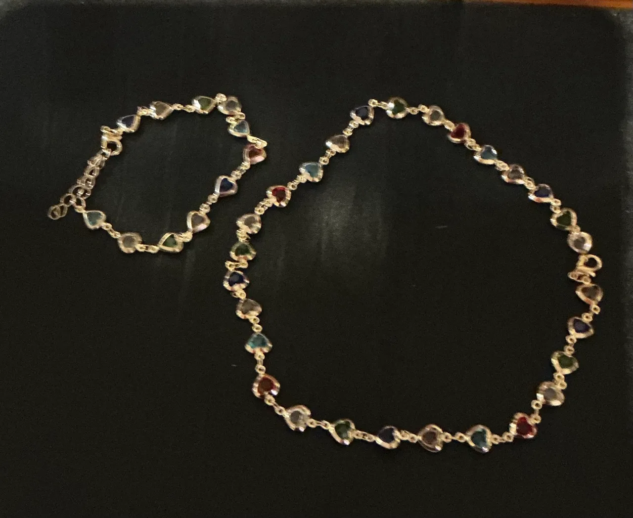 stainless steel crystal bracelet necklace set — photo 3