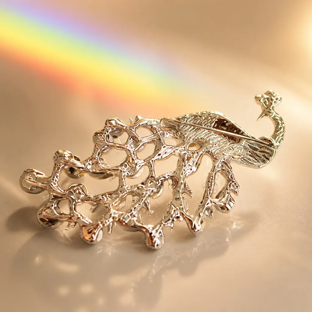 Elegant silver Peacock Brooch with Pearls — photo 3